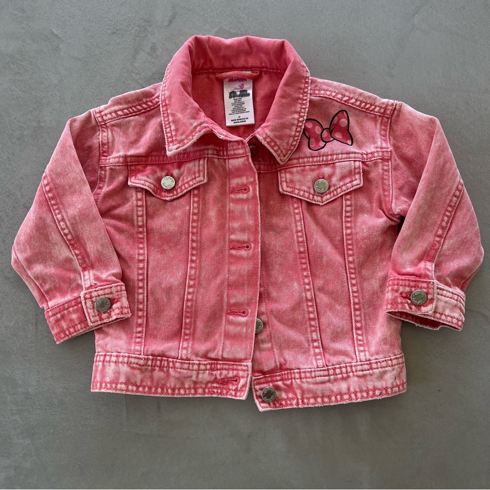 Disney Minnie Mouse Pink Jean Jacket‎ with Bow Design 3T - Picture 2 of 7